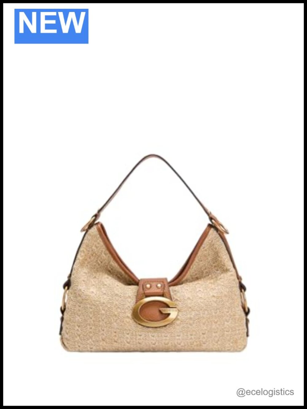 Raffia Shoulder Bag with Top Zip and Magnetic Snap Closure